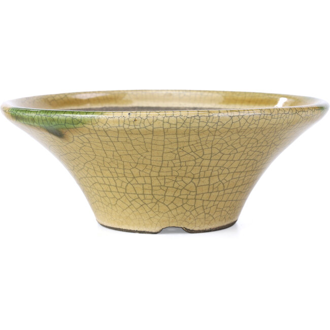 Maceta de bonsái redonda beige craquelé de Terahata Satomi Mazan - 185 x 185 x 70 mm