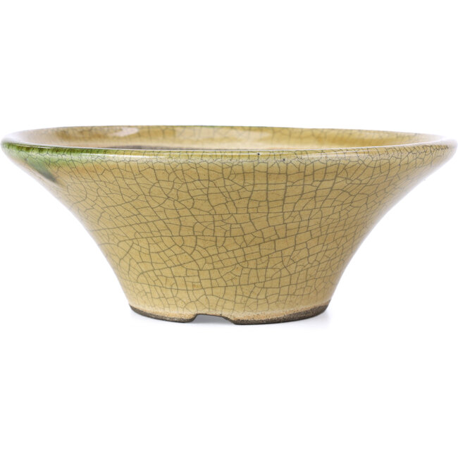 Maceta de bonsái redonda beige craquelé de Terahata Satomi Mazan - 185 x 185 x 70 mm