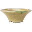 Vaso per bonsai rotondo beige craquelé di Terahata Satomi Mazan - 185 x 185 x 70 mm