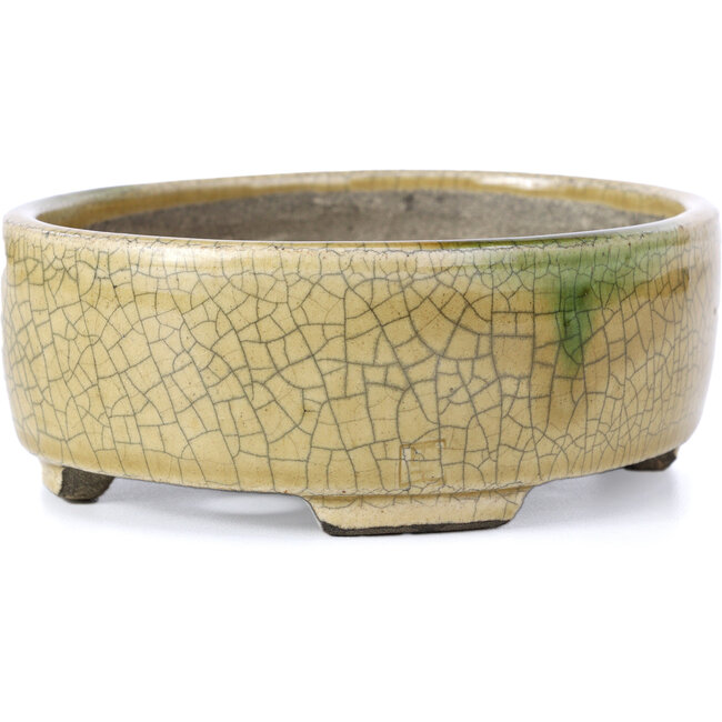 Ovale beige bonsaipot van Terahata Satomi Mazan - 160 x 130 x 52 mm