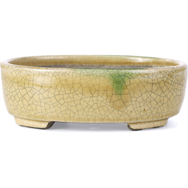 Oval beige bonsai pot by Terahata Satomi Mazan - 161 x 129 x 51 mm