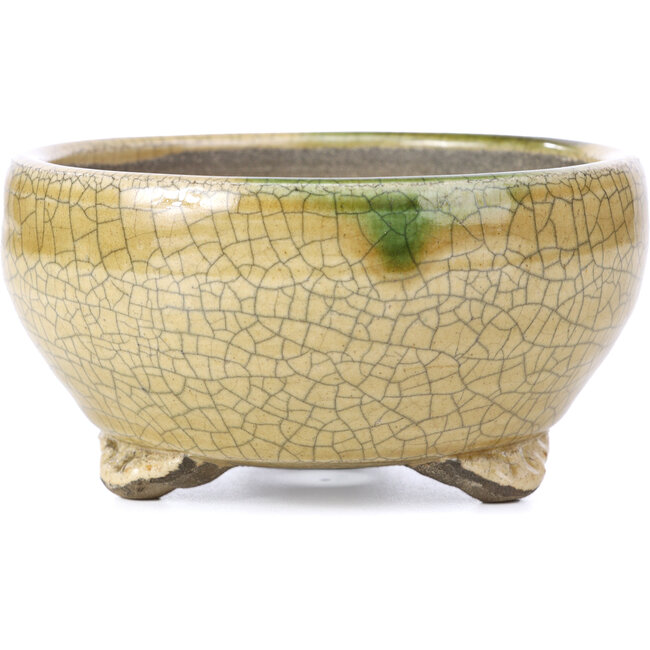 Ronde beige bonsaipot van Terahata Satomi Mazan - 124 x 124 x 65 mm