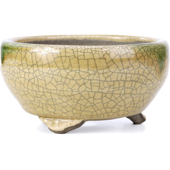 Ronde beige bonsaipot van Terahata Satomi Mazan - 124 x 124 x 65 mm