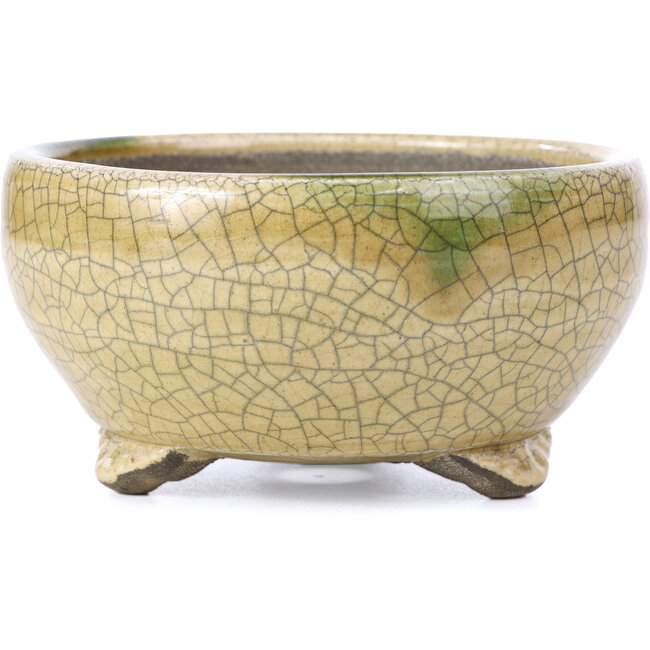 Ronde beige bonsaipot van Terahata Satomi Mazan - 124 x 124 x 65 mm