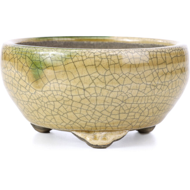 Ronde beige bonsaipot van Terahata Satomi Mazan - 124 x 124 x 65 mm