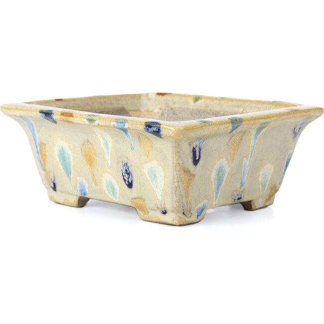 Rechteckige beige Bonsaischale von Terahata Satomi Mazan - 153 x 142 x 61 mm