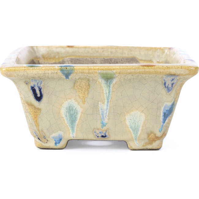 Maceta de bonsái rectangular beige de Terahata Satomi Mazan - 153 x 142 x 61 mm