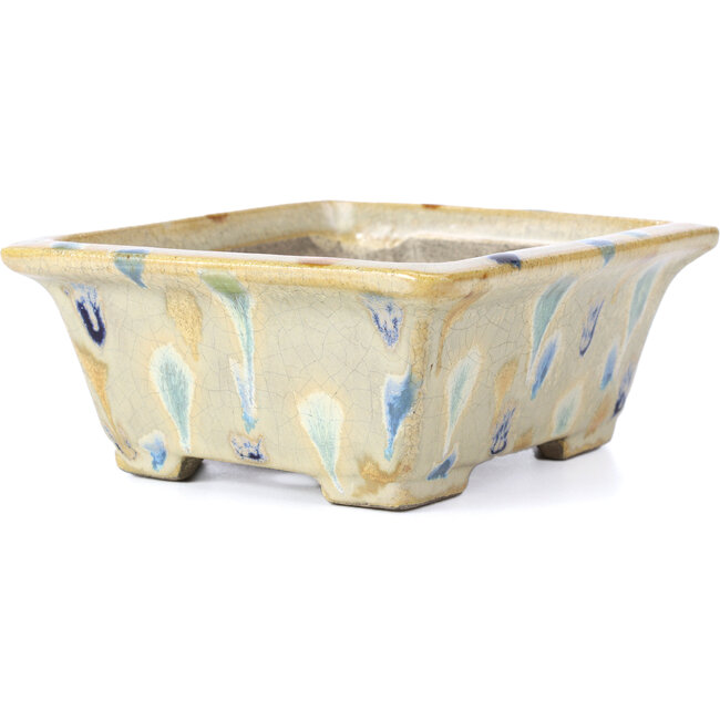 Rectangular beige bonsai pot by Terahata Satomi Mazan - 153 x 142 x 61 mm