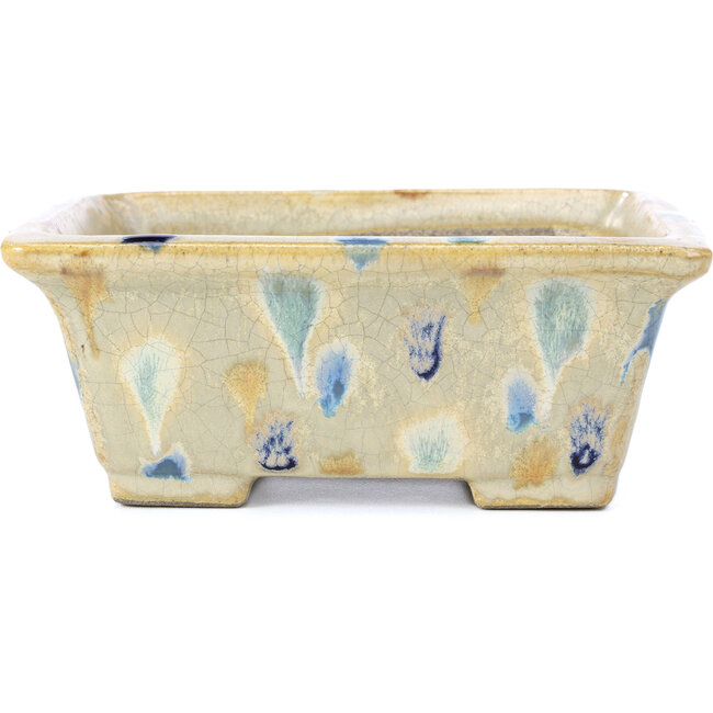 Rechteckige beige Bonsaischale von Terahata Satomi Mazan - 153 x 142 x 61 mm