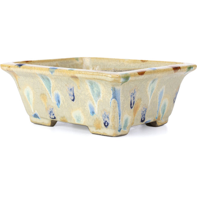 Rechthoekige beige bonsaipot van Terahata Satomi Mazan - 153 x 142 x 61 mm