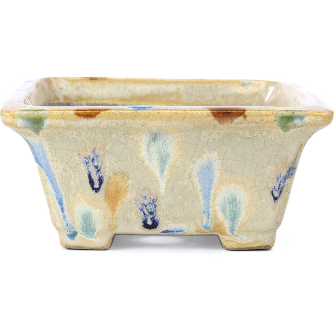 Rectangular beige bonsai pot by Terahata Satomi Mazan - 153 x 142 x 61 mm