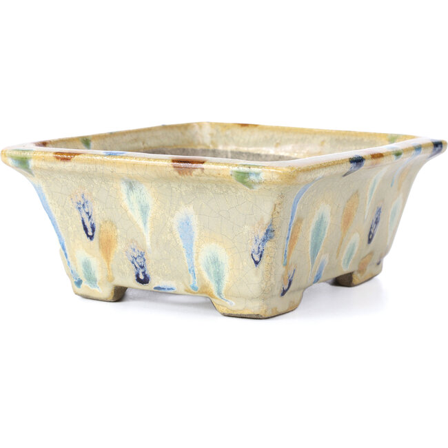 Vaso per bonsai rettangolare beige di Terahata Satomi Mazan - 153 x 142 x 61 mm