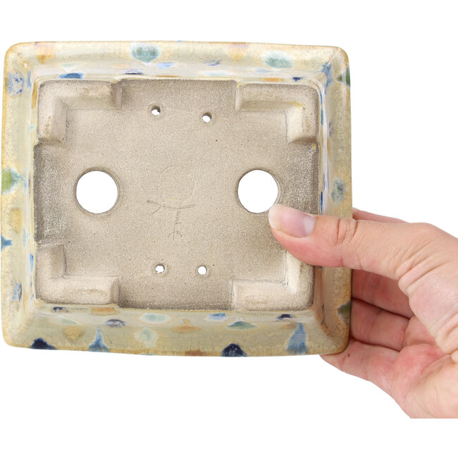 Rechthoekige beige bonsaipot van Terahata Satomi Mazan - 153 x 142 x 61 mm