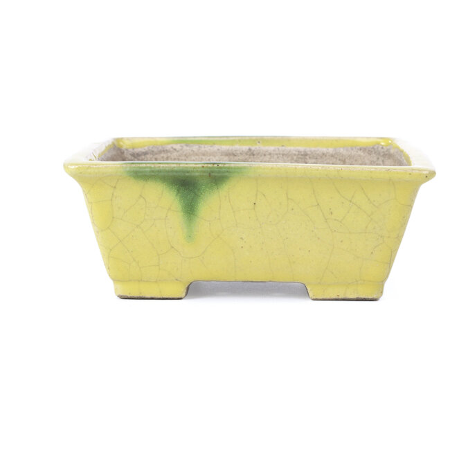 Vaso per bonsai rettangolare giallo di Terahata Satomi Mazan - 154 x 135 x 60 mm