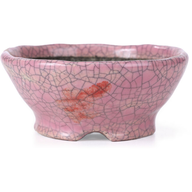 Round pink craquelé bonsai pot by Bunzan - 104 x 102 x 45 mm