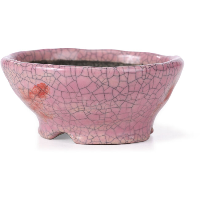Vaso per bonsai rotondo rosa craquelé di Bunzan - 104 x 102 x 45 mm
