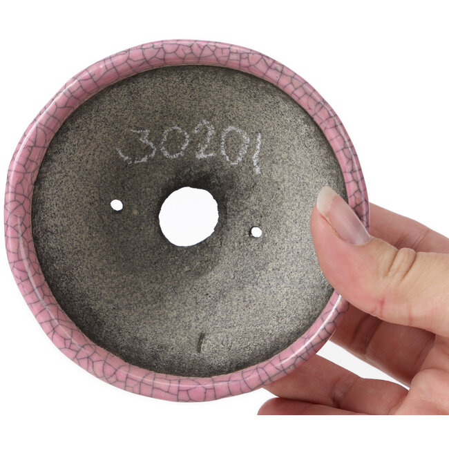 Round pink craquelé bonsai pot by Bunzan - 104 x 102 x 45 mm