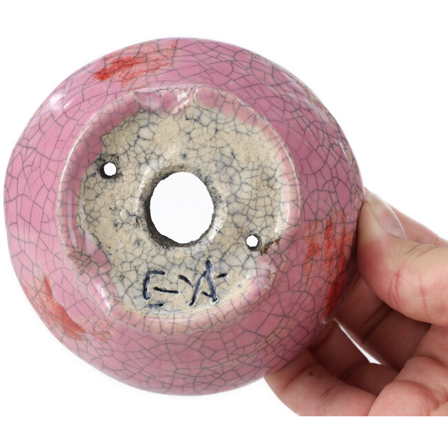 Ronde roze craquelé bonsai pot van Bunzan - 104 x 102 x 45 mm