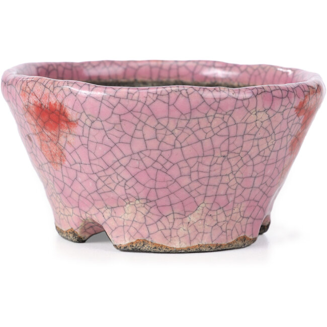 Pot à bonsaï rond rose craquelé de Bunzan - 110 x 108 x 56 mm