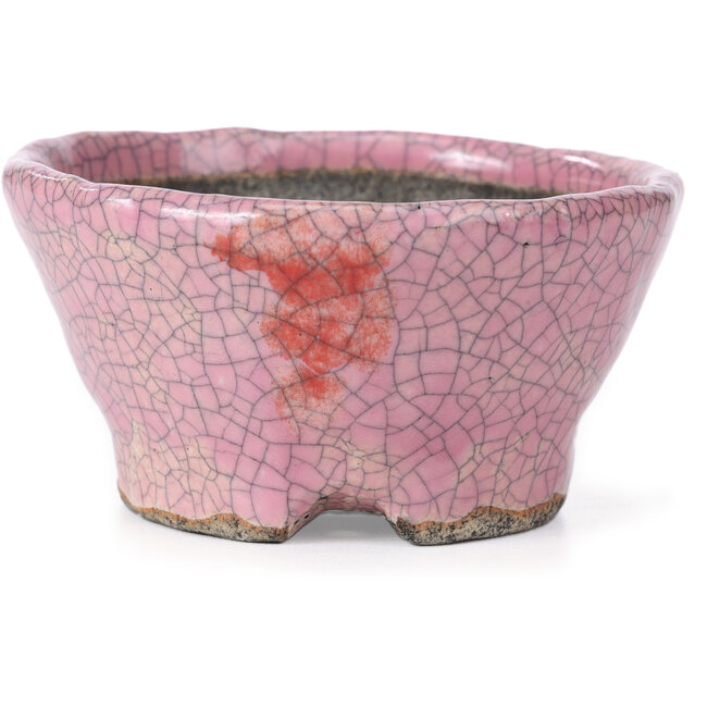 Vaso per bonsai rotondo rosa craquelé di Bunzan - 110 x 108 x 56 mm