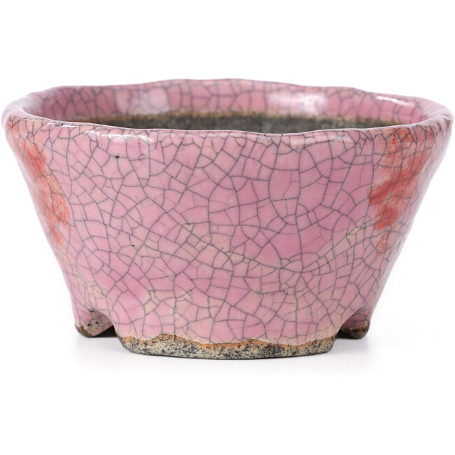 Vaso bonsai rotondo craquelé rosa di Bunzan - 110 x 108 x 56 mm