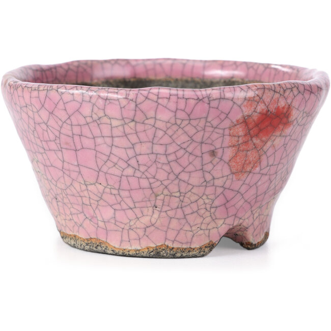 Pot à bonsaï rond craquelé rose par Bunzan - 110 x 108 x 56 mm