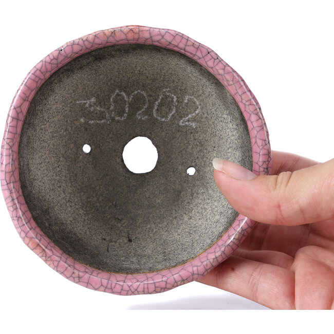 Ronde roze bonsaipot met craquelé-effect van Bunzan - 110 x 108 x 56 mm