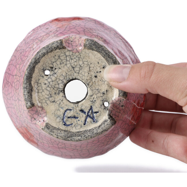 Ronde roze bonsaipot met craquelé-effect van Bunzan - 110 x 108 x 56 mm
