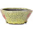 Round yellow craquelé bonsai pot by Bunzan - 116 x 116 x 50 mm