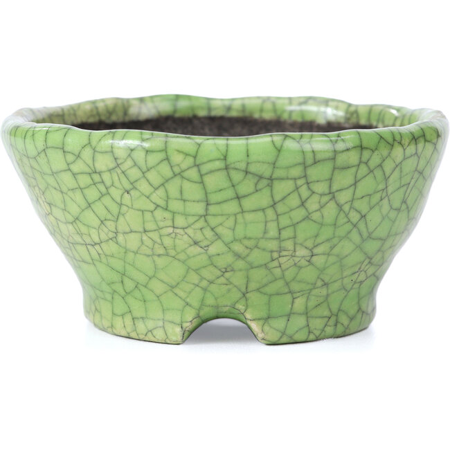 Pot à bonsaï rond craquelé vert par Bunzan - 105 x 105 x 49 mm