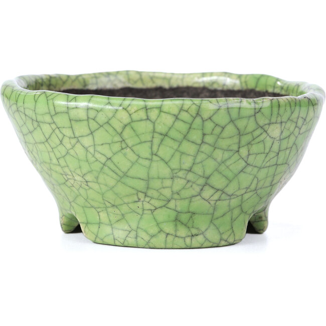 Maceta para bonsái craquelé verde redonda de Bunzan - 105 x 105 x 49 mm