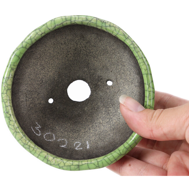 Maceta para bonsái craquelé verde redonda de Bunzan - 105 x 105 x 49 mm