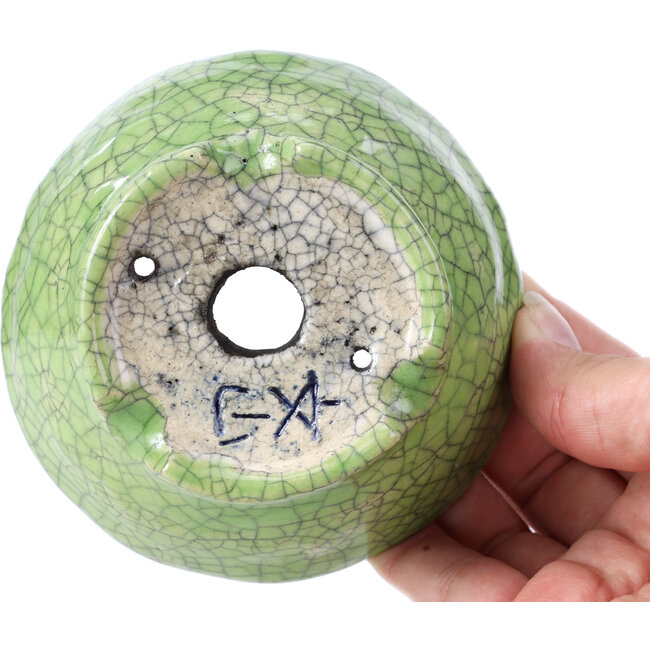 Pot à bonsaï rond craquelé vert par Bunzan - 105 x 105 x 49 mm