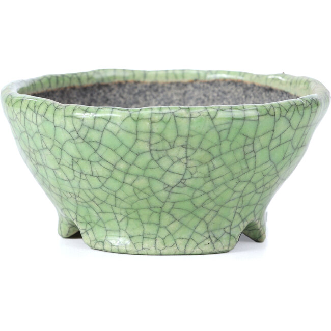 Maceta de bonsái craquelé verde redonda de Bunzan - 117 x 117 x 54 mm