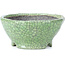 Round green craquelé bonsai pot by Bunzan - 117 x 117 x 54 mm