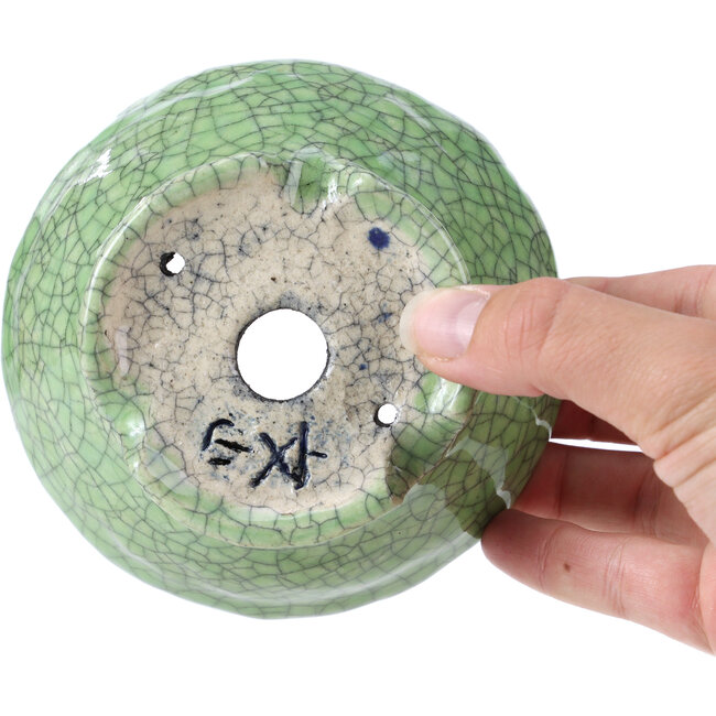 Pot à bonsaï rond craquelé vert par Bunzan - 117 x 117 x 54 mm