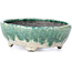 Oval white and green bonsai pot by Bunzan - 142 x 116 x 47 mm