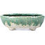 Oval white and green bonsai pot by Bunzan - 142 x 116 x 47 mm