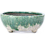 Oval white and green bonsai pot by Bunzan - 142 x 116 x 47 mm