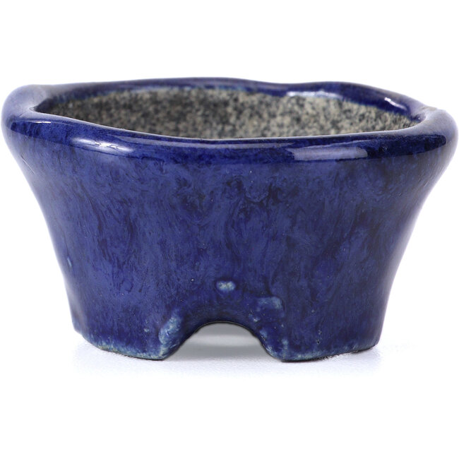Round blue bonsai pot by Bunzan - 54 x 54 x 30 mm