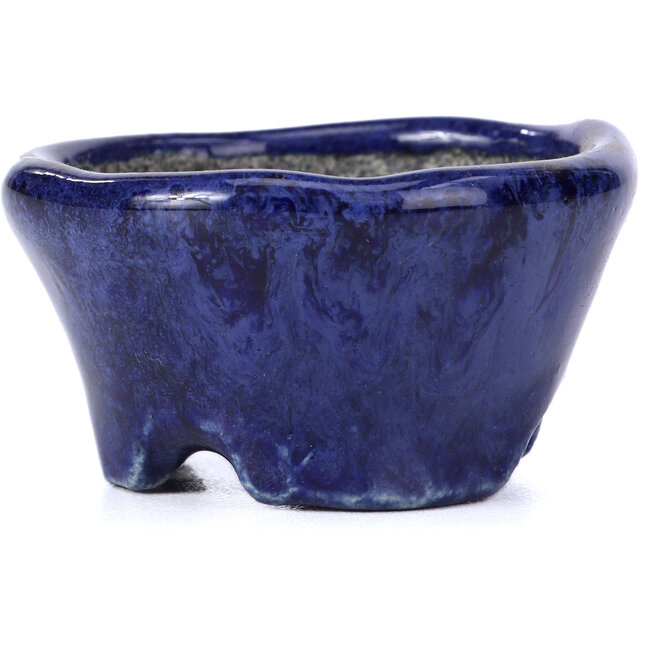 Round blue bonsai pot by Bunzan - 54 x 54 x 30 mm