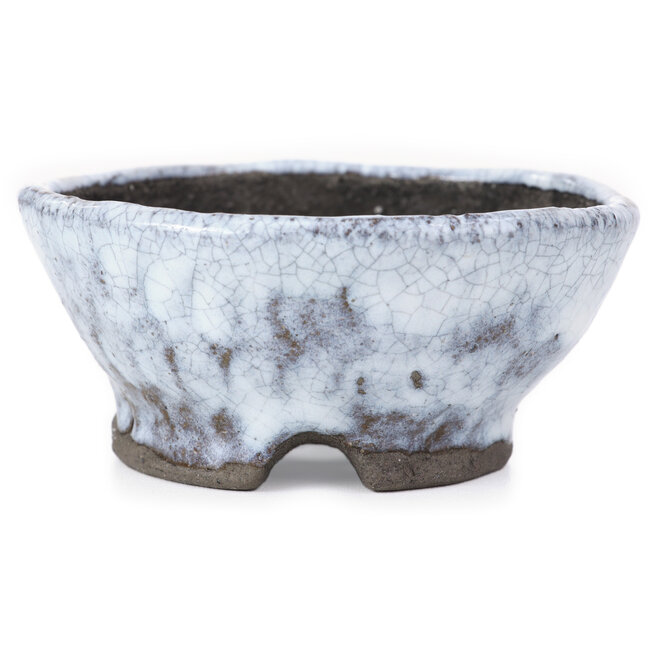 Ronde witte craquelé bonsai pot van Bunzan - 95 x 95 x 43 mm