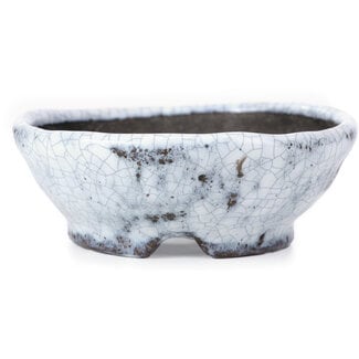  Bunzan 99 mm round white craquelé bonsai pot by Bunzan, Tokoname, Japan