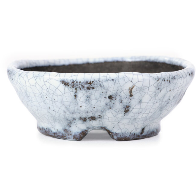 Round white craquelé bonsai pot by Bunzan - 99 x 99 x 36 mm