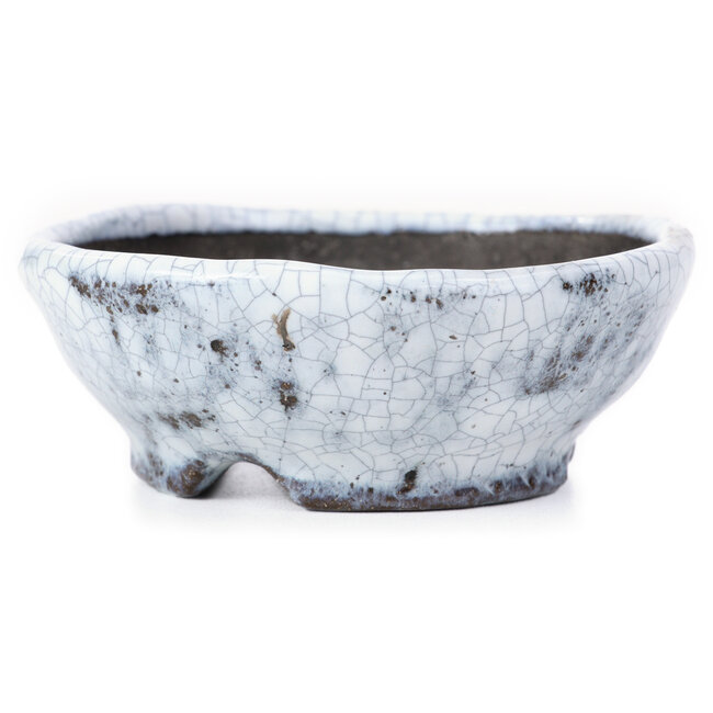Ronde witte craquelé bonsai pot van Bunzan - 99 x 99 x 36 mm