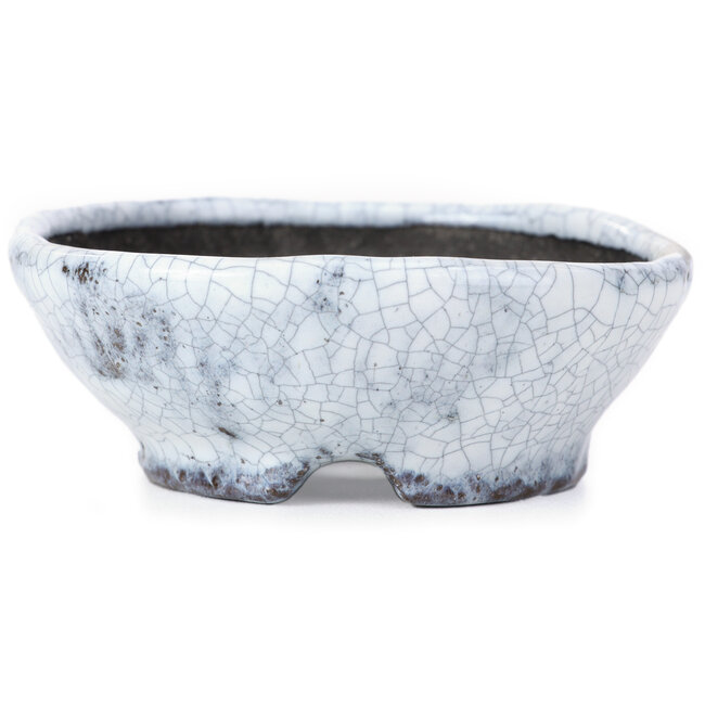 Round white craquelé bonsai pot by Bunzan - 99 x 99 x 36 mm