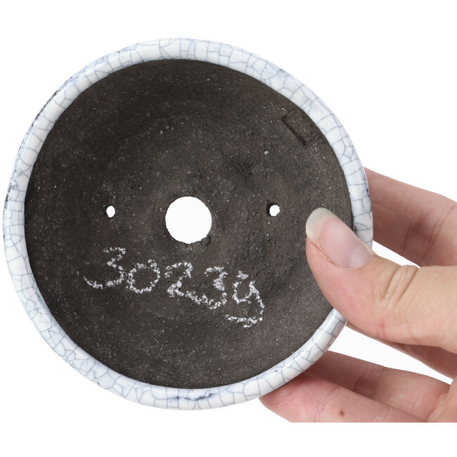 Round white craquelé bonsai pot by Bunzan - 99 x 99 x 36 mm