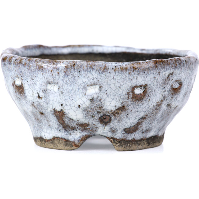 Pot à bonsaï rond craquelé blanc par Bunzan - 100 x 100 x 45 mm