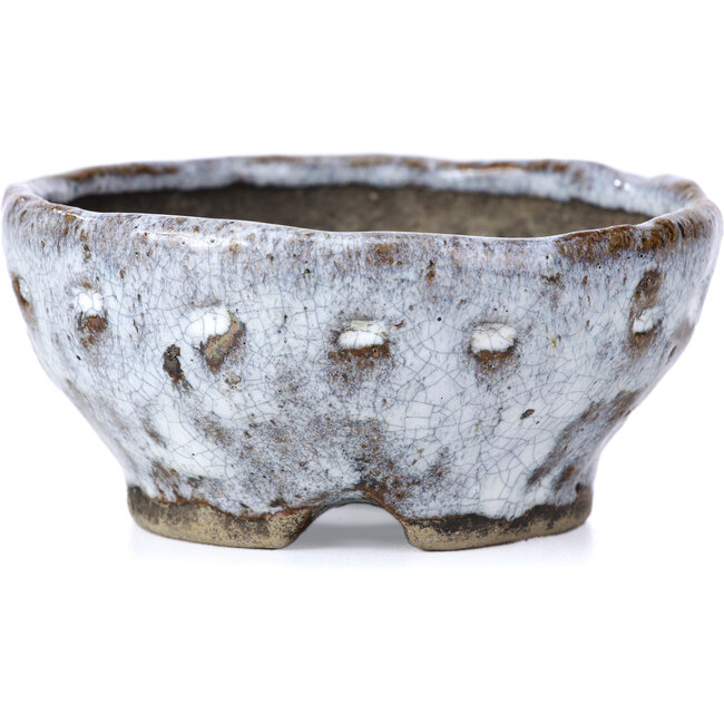 Pot à bonsaï rond craquelé blanc par Bunzan - 100 x 100 x 45 mm