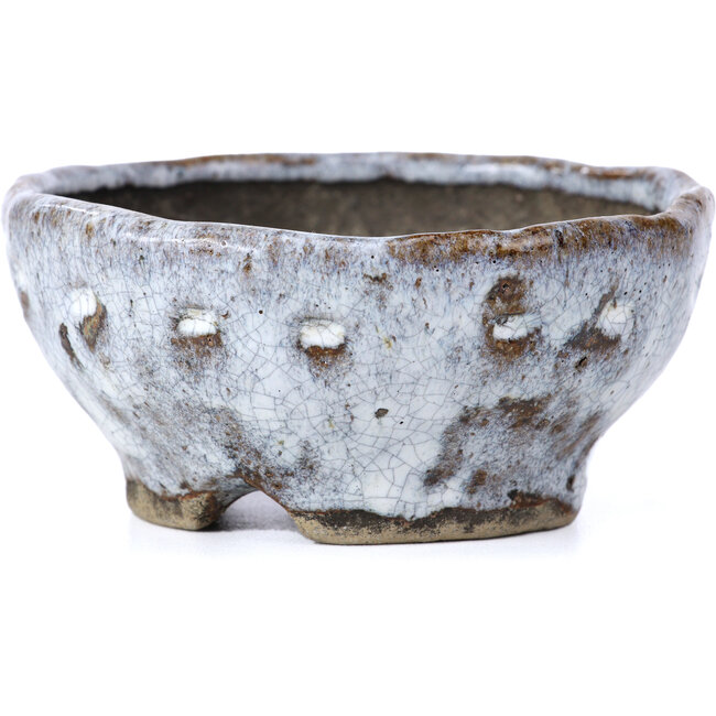 Ronde witte craquelé bonsai pot van Bunzan - 100 x 100 x 45 mm